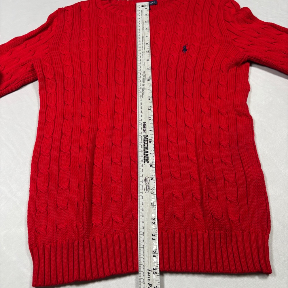 Ralph Lauren Sweater Mens Large Red Cable Knit Cotton Crewneck Long Sleeve Pony - Picture 9 of 11